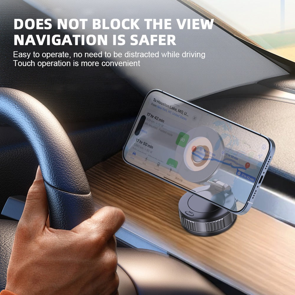 Magnetic holder keeps navigation in view while driving